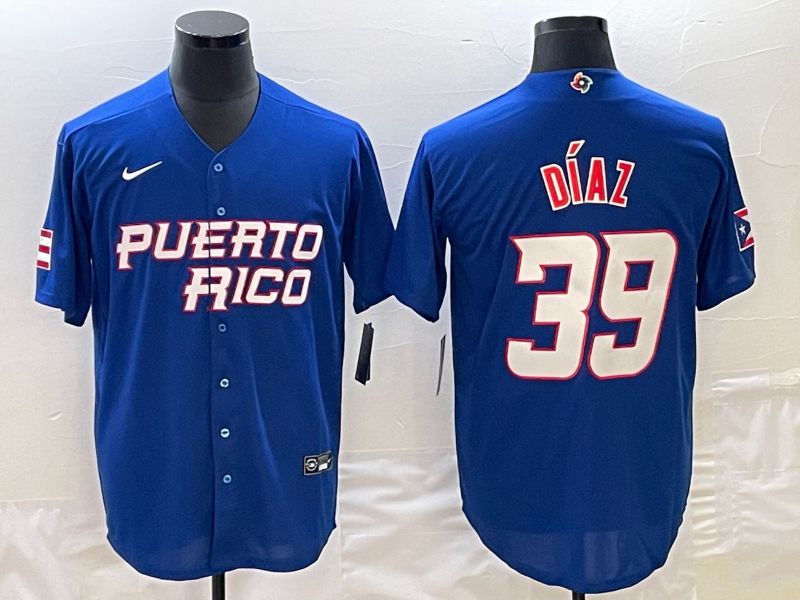 Men 2023 World Cub Puerto Rico #39 Diaz Blue Nike MLB Jersey3